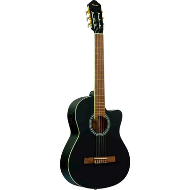 Guitarra Electroacustica Bamboo Gc-39-bk-q Cuerdas De Nylon Negra Con Funda